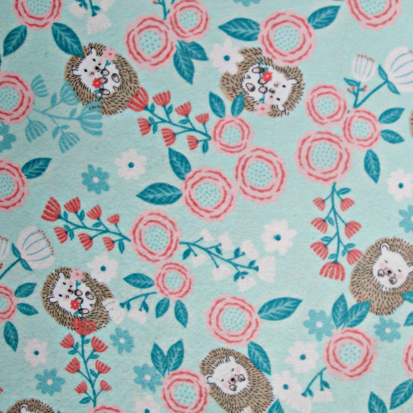 Baby Hedgehog Floral Flannel Fabric Swatch