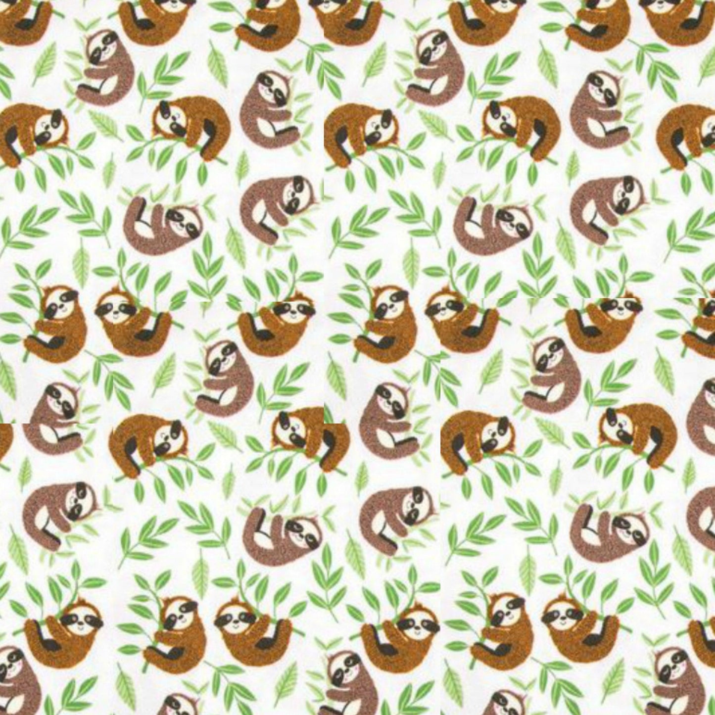 Sleepy Baby Sloths Flannel Fabric Swatch