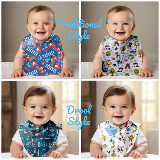 Adorable babies in handmade bibs