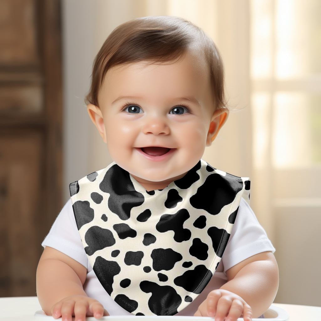 Smiling Baby wearing Western Cow Print Bandana Drool Bib