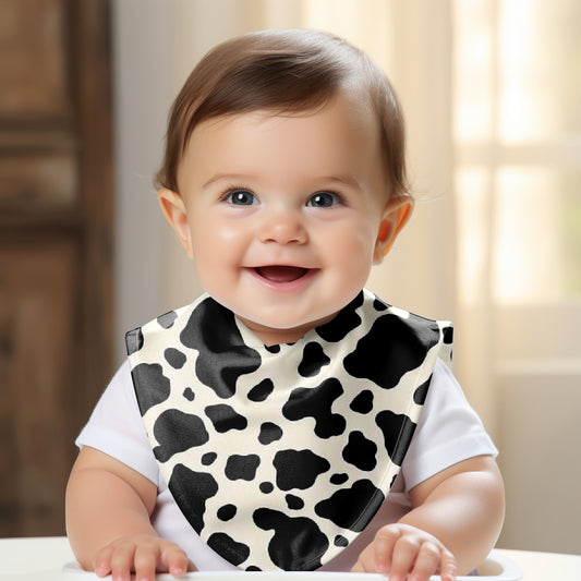 Smiling Baby wearing Western Cow Print Bandana Drool Bib