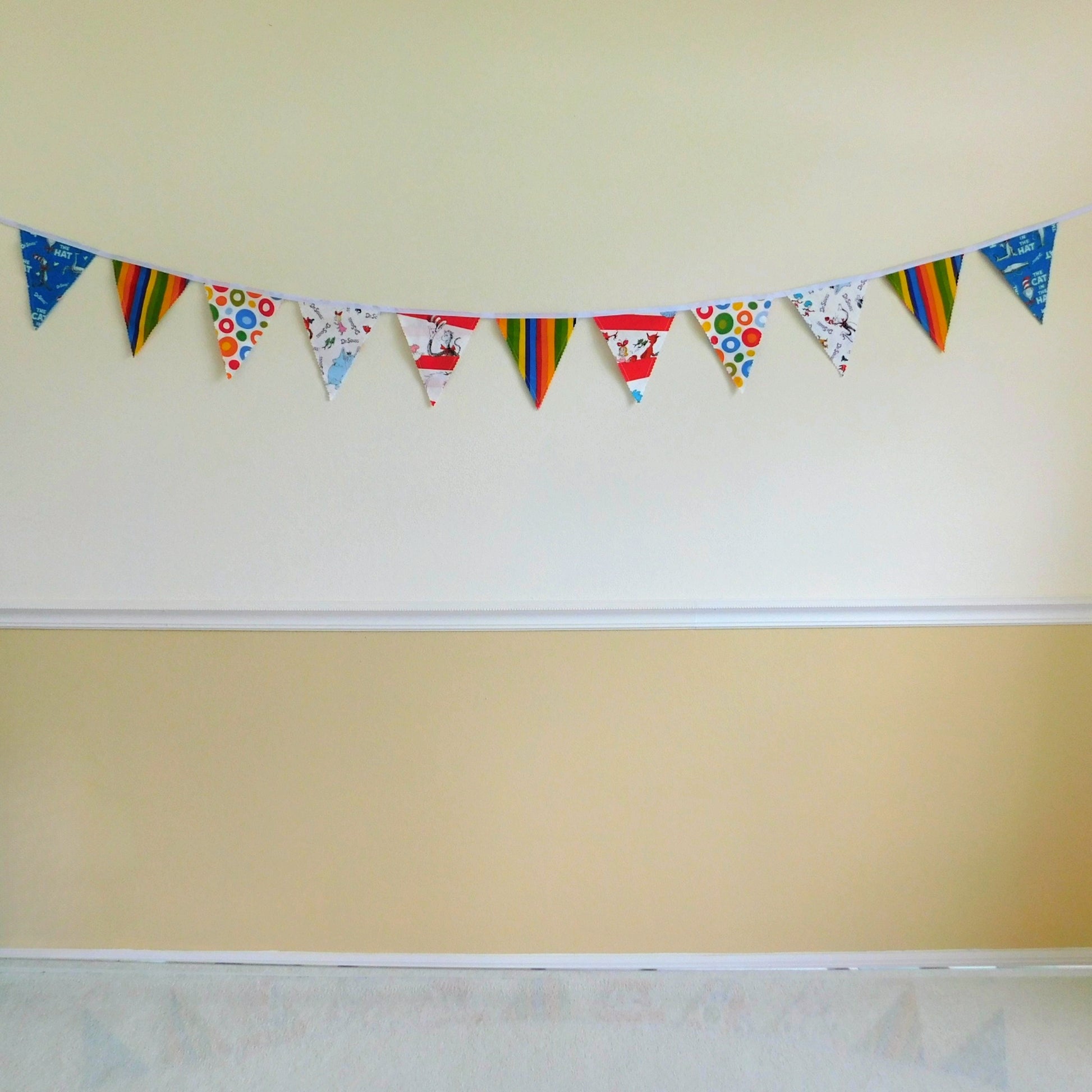 Dr Seuss Fabric Flag Bunting Hung on Wall