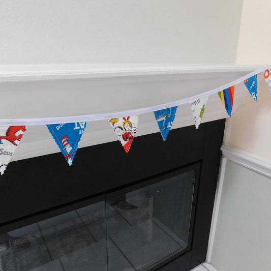 Dr Seuss Mini Fabric Flag Bunting on Fireplace