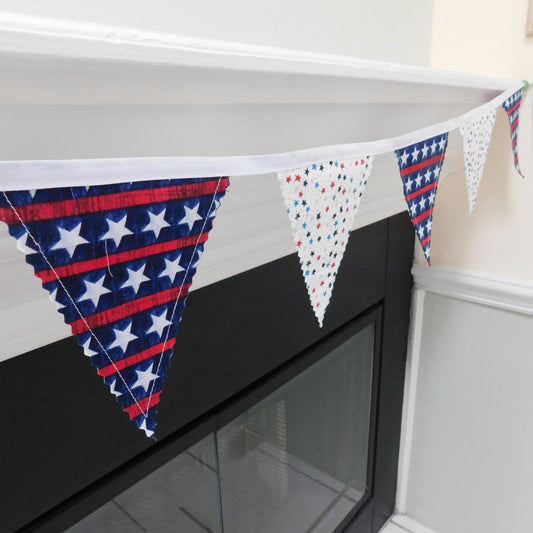 Stars and Stripes Bunting on Fireplace