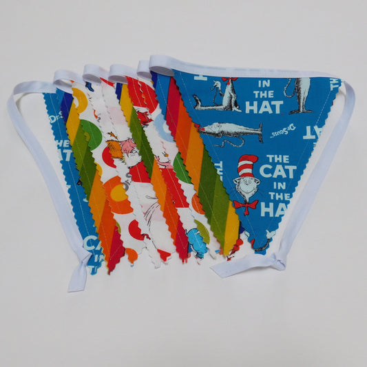 Dr Seuss Inspired Fabric Flag Bunting Banner or Garland, Large Flag Size