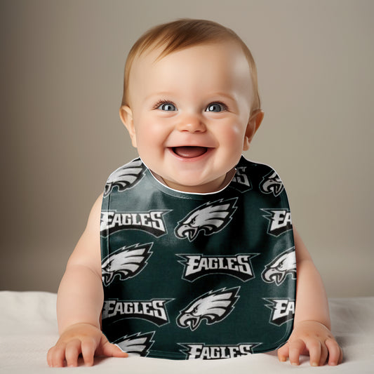 Smiling Baby wearing Philadelphia Eagles Traditional Bib