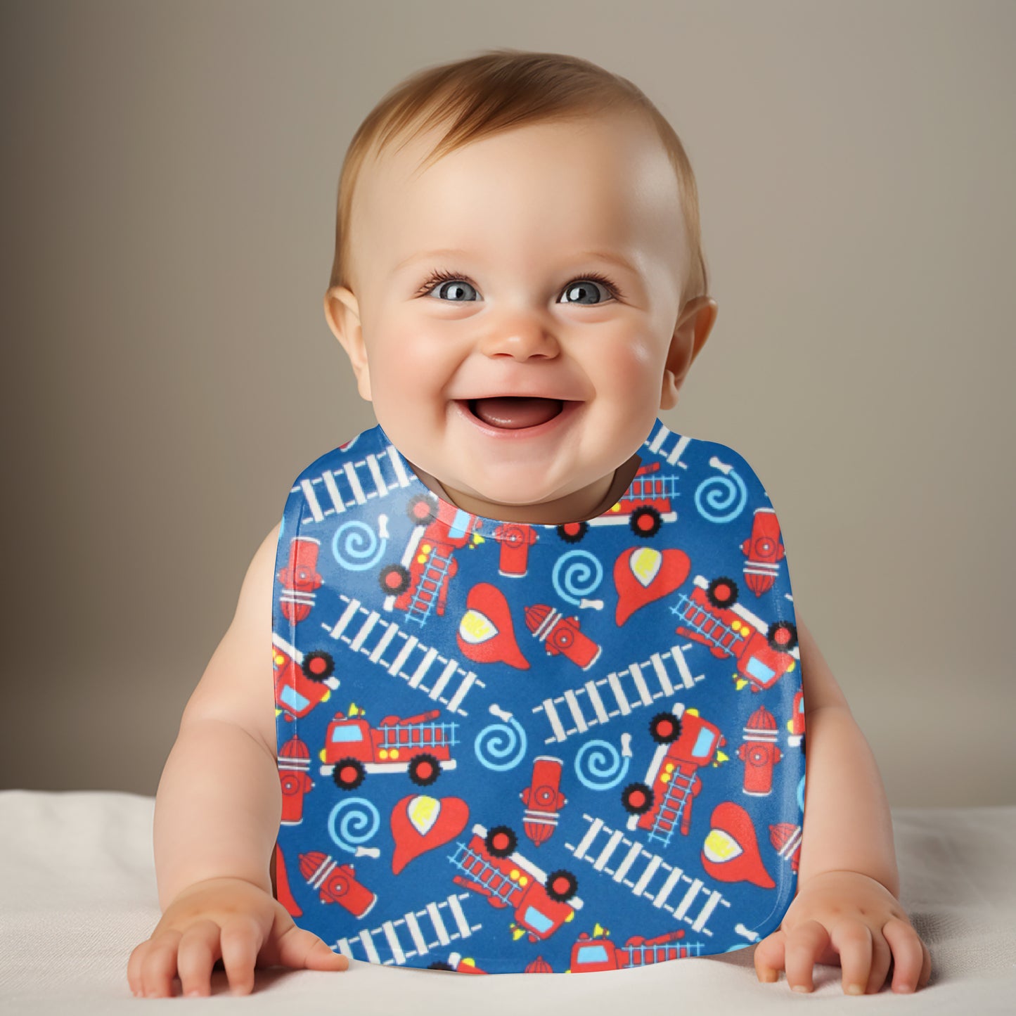 Fire Trucks, Ladders, Hoses, Hydrants and Fireman Hats Burp Cloth and Bib Gift Set