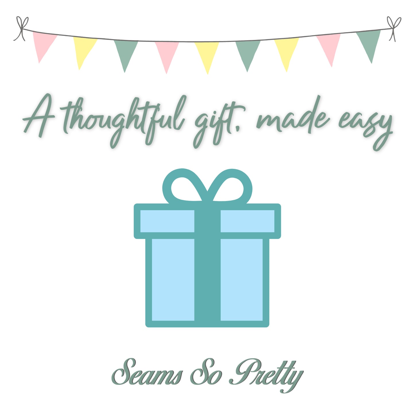 Seams So Pretty digital gift card with gift icon and “A thoughtful gift made easy” text