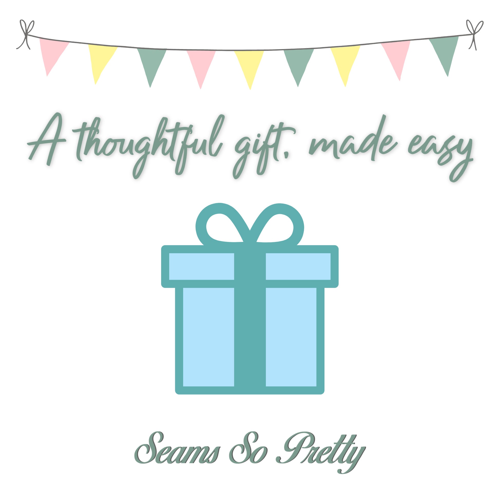 Seams So Pretty digital gift card with gift icon and “A thoughtful gift made easy” text