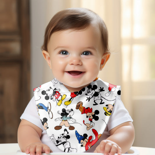Smiling Baby wearing Mickey Mouse Bib