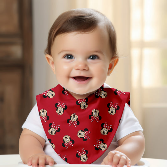 Smiling Baby wearing Minnie Mouse Bandana Bib