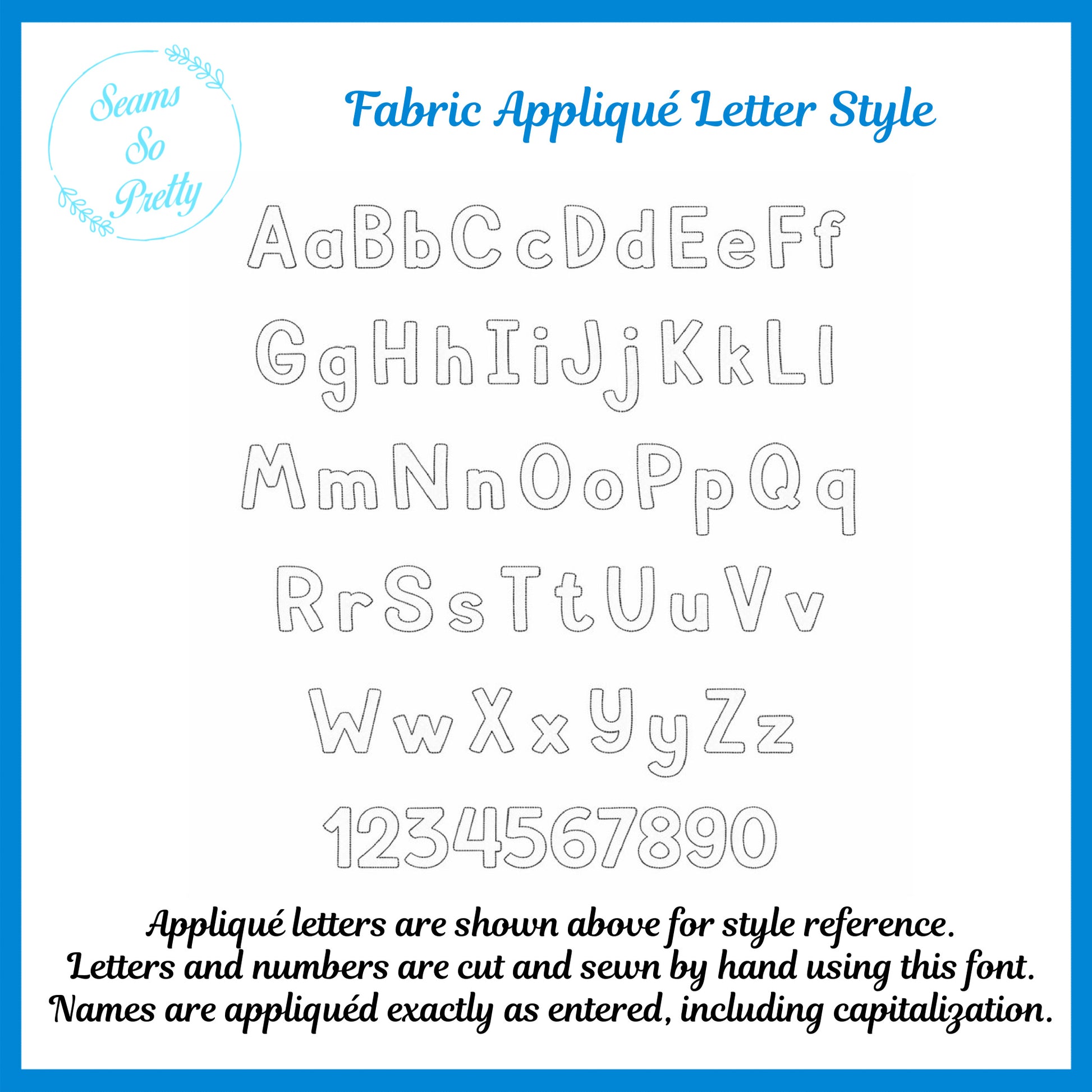 Fabric appliqué alphabet showing uppercase and lowercase letters and numbers used for bunting flag personalization