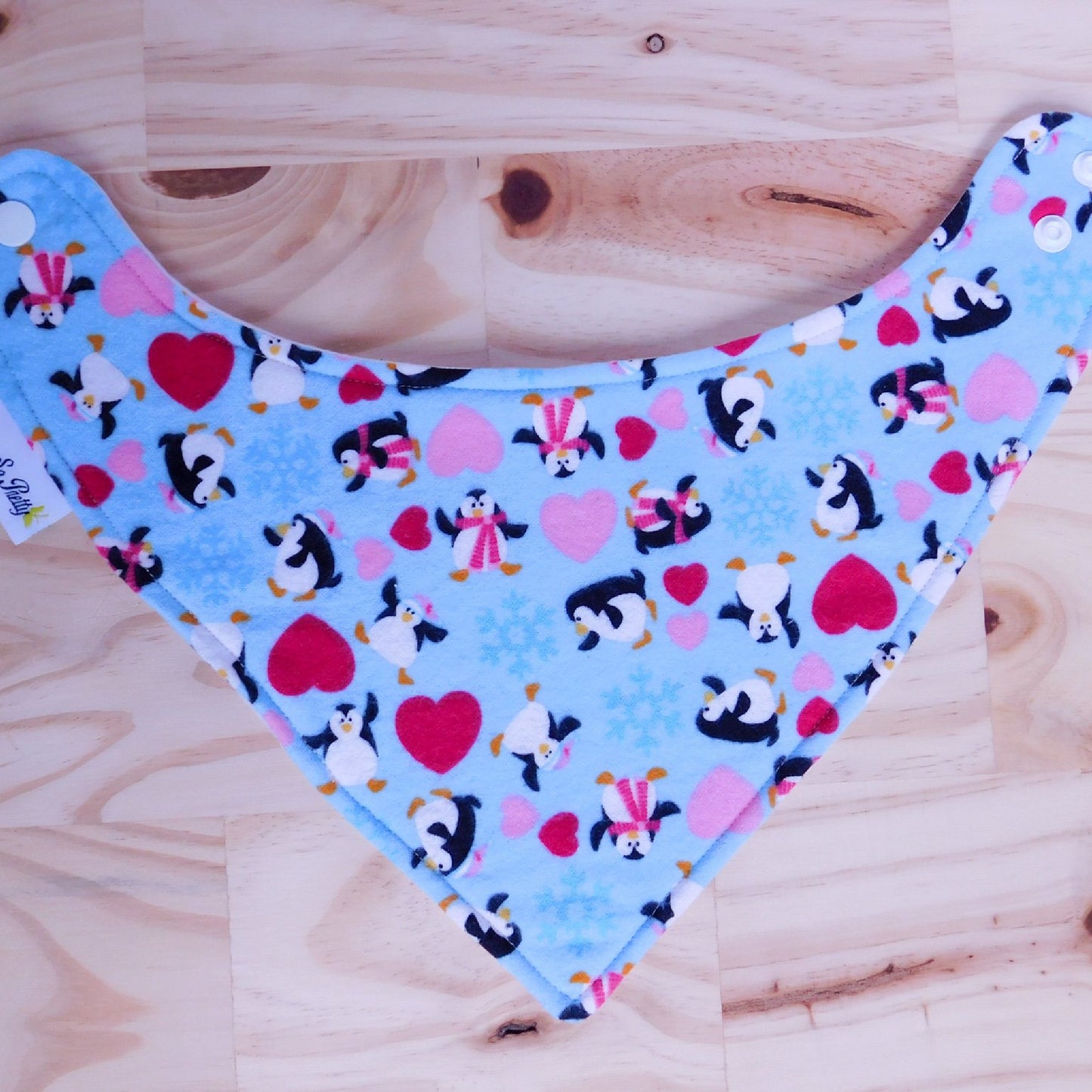 Dancing Baby Penguins and Hearts Bandana Drool Bib, Set of Two