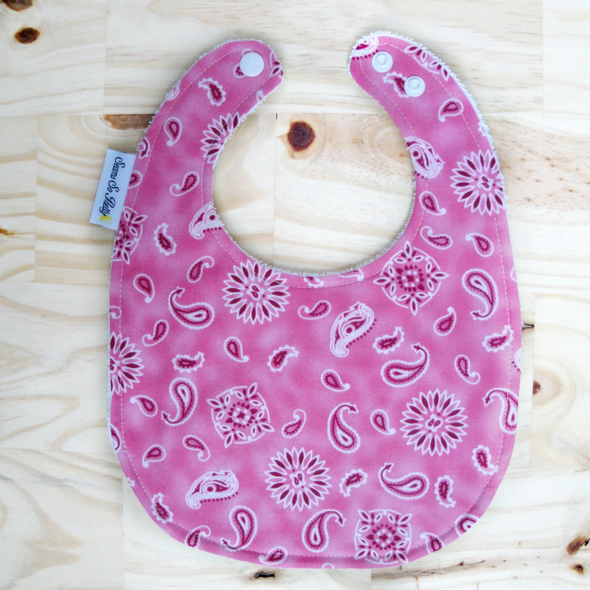 Pink Bandana Bib Front View Unsnapped