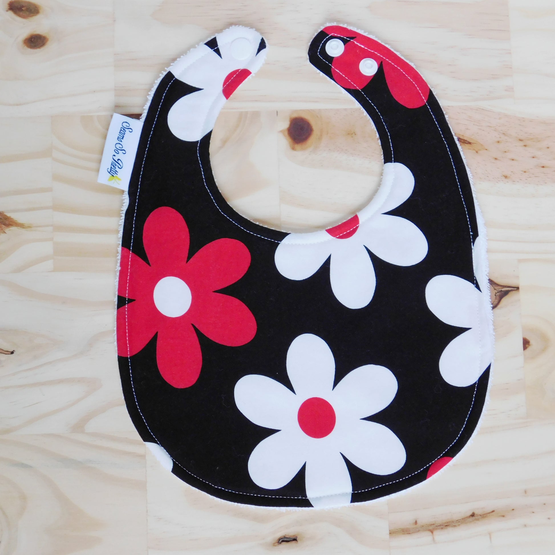 Red and White Daisy Bib Front Unsnapped