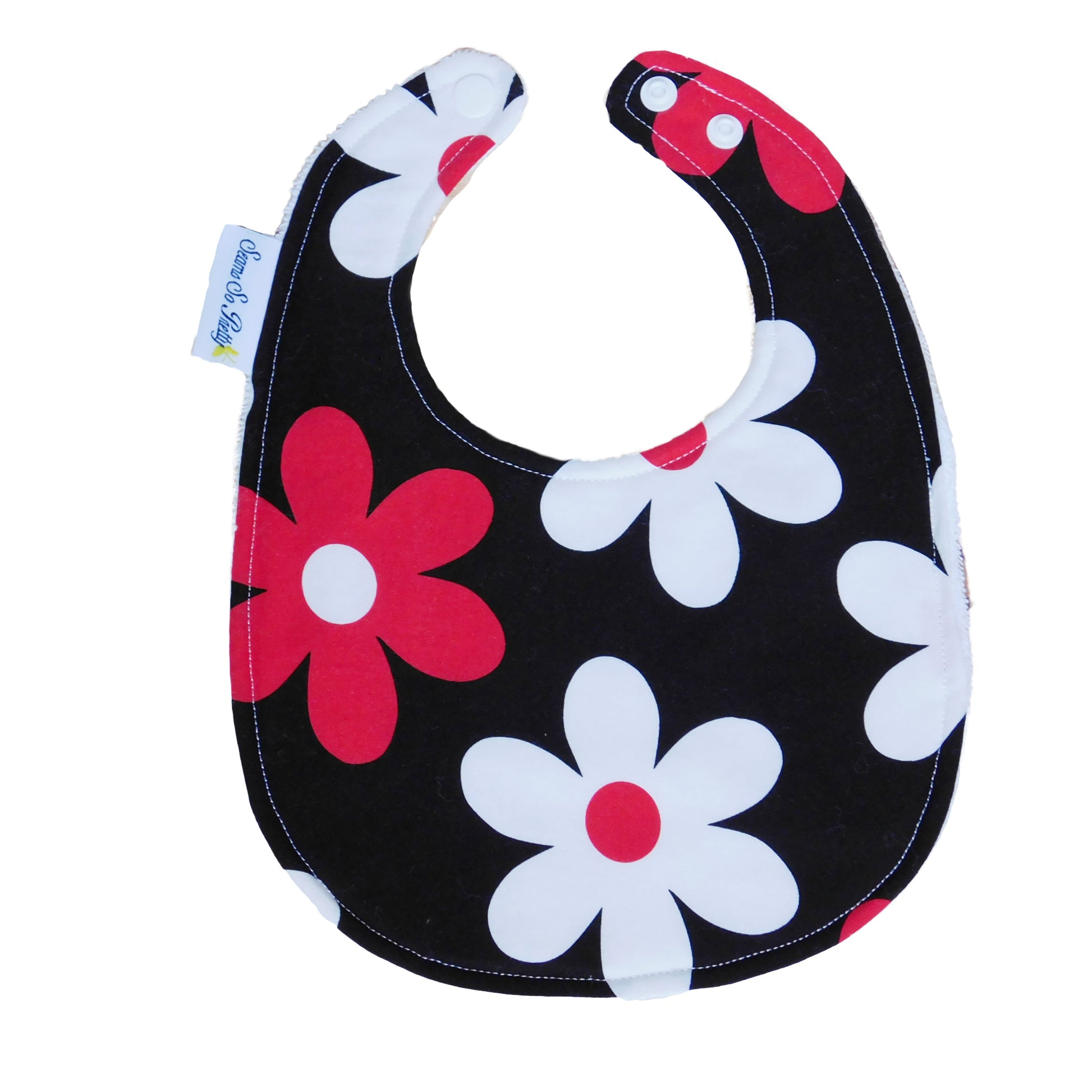 Red and White Daisy Bib Front Unsnapped