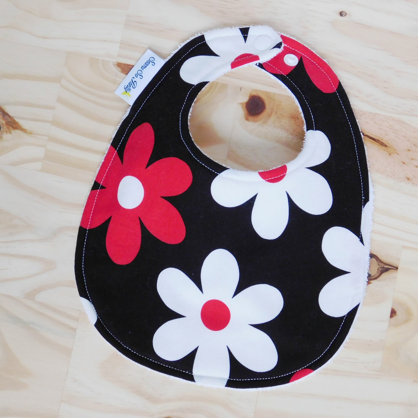 Red and White Daisy Bib Front Snapped