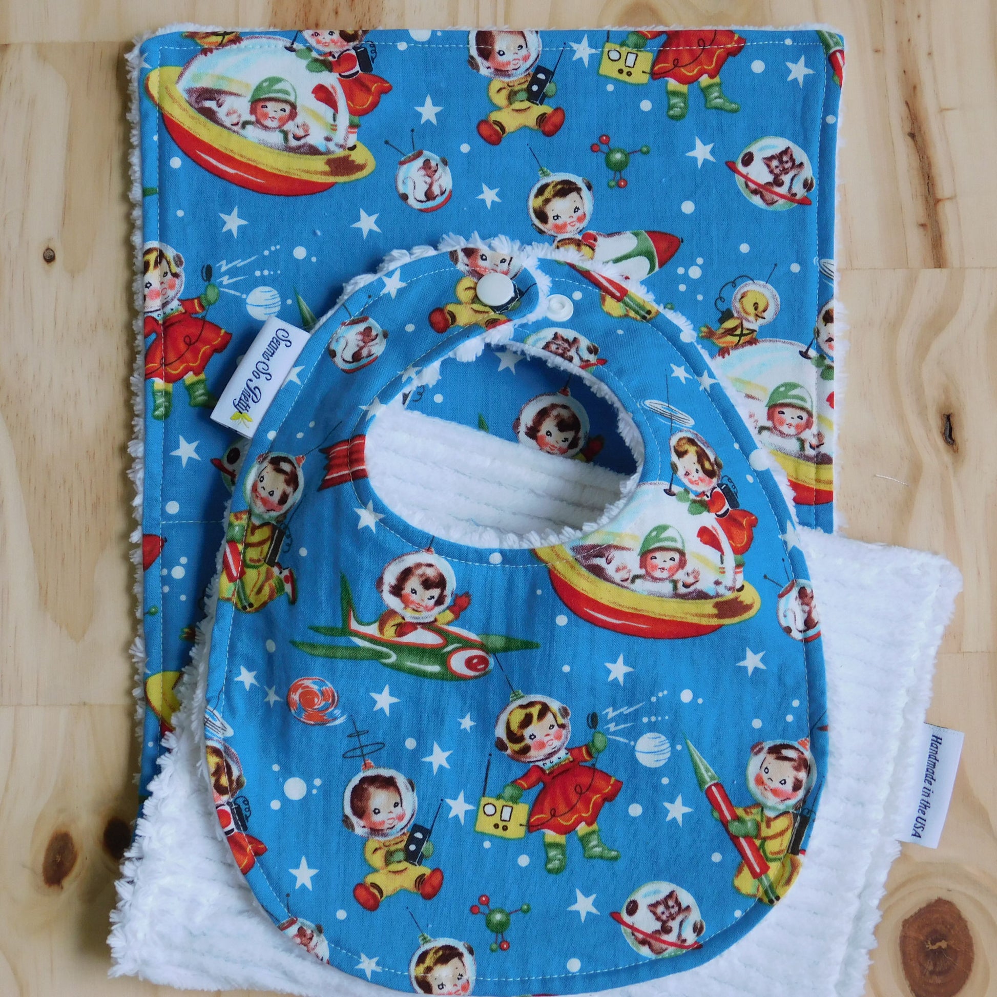 Retro Rockets Burp Cloth ad Bib Set