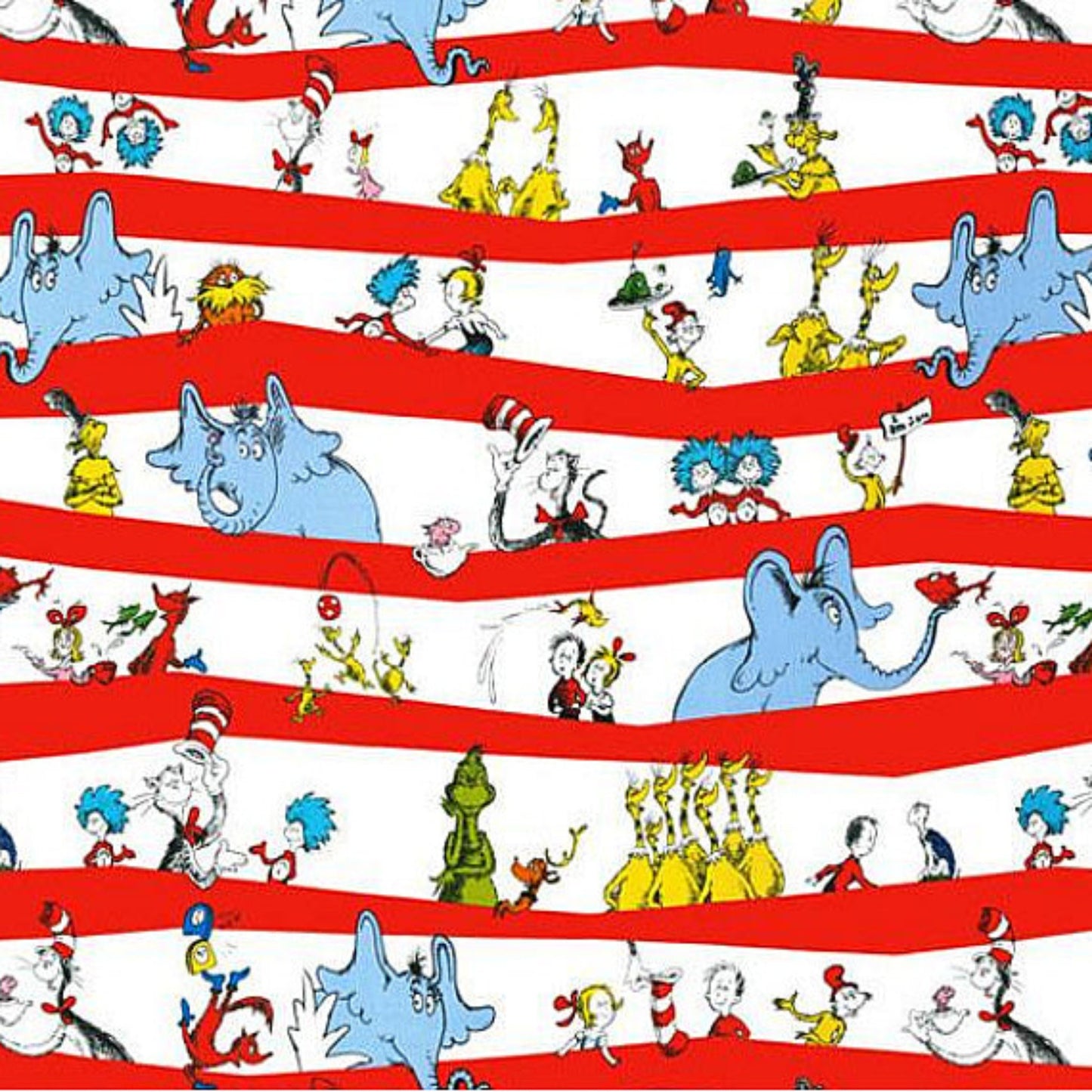 Dr Seuss Character Stripe Red Fabric Swatch