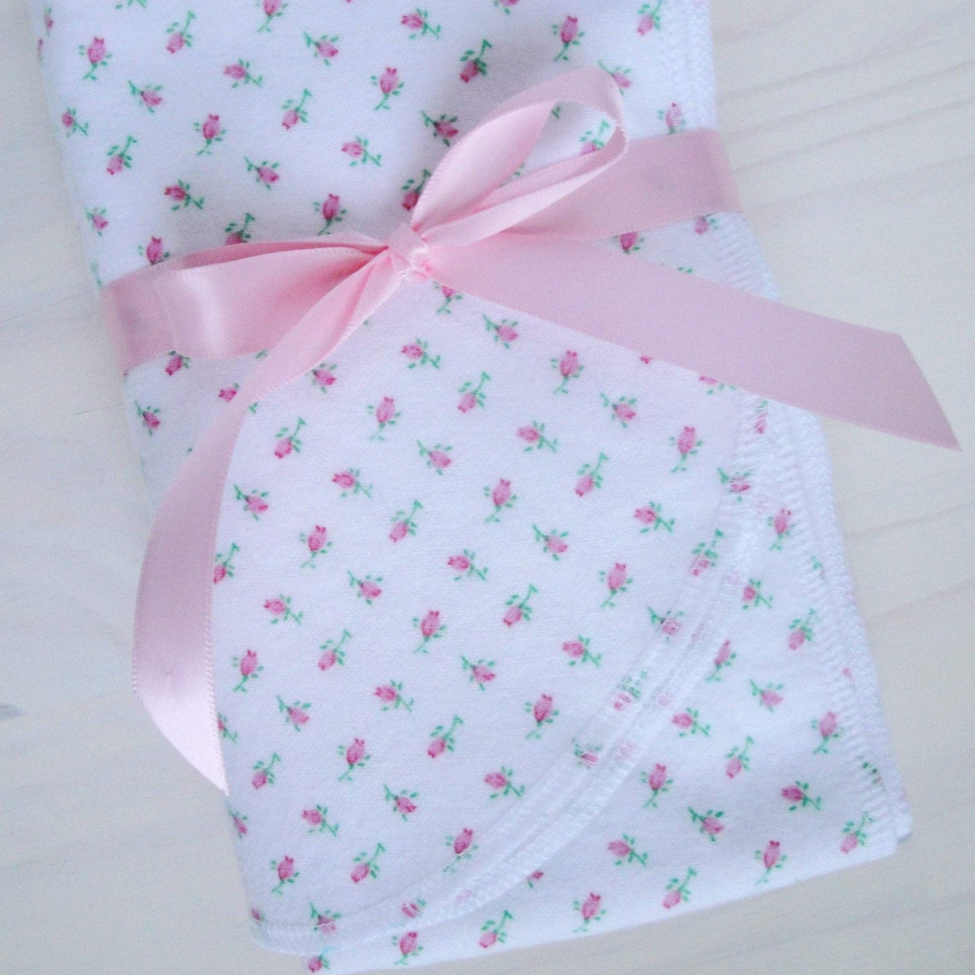 Tiny Pink Rosebuds Flannel Receiving Blanket Close up