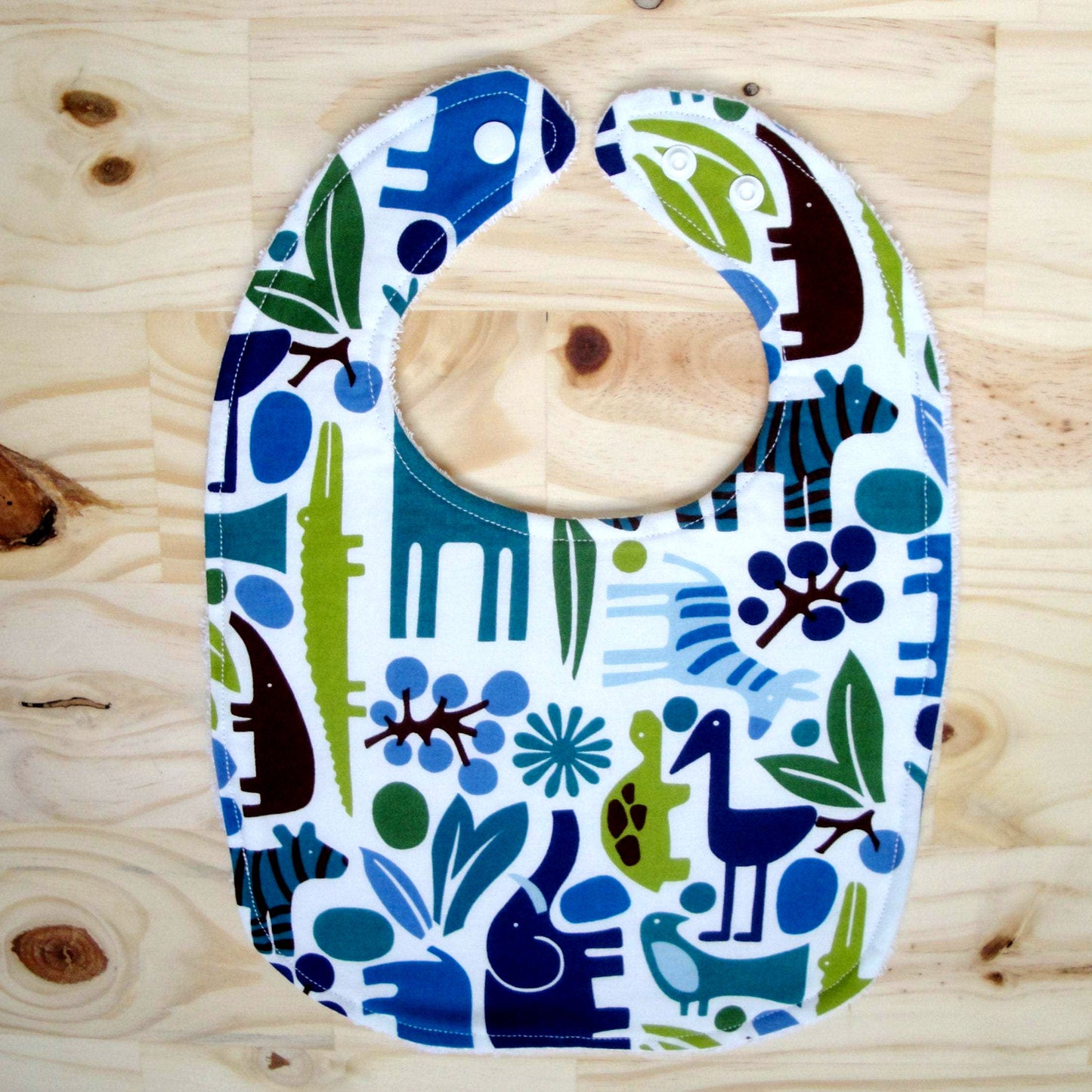 Zoo Animals Bib Front View Unsnapped