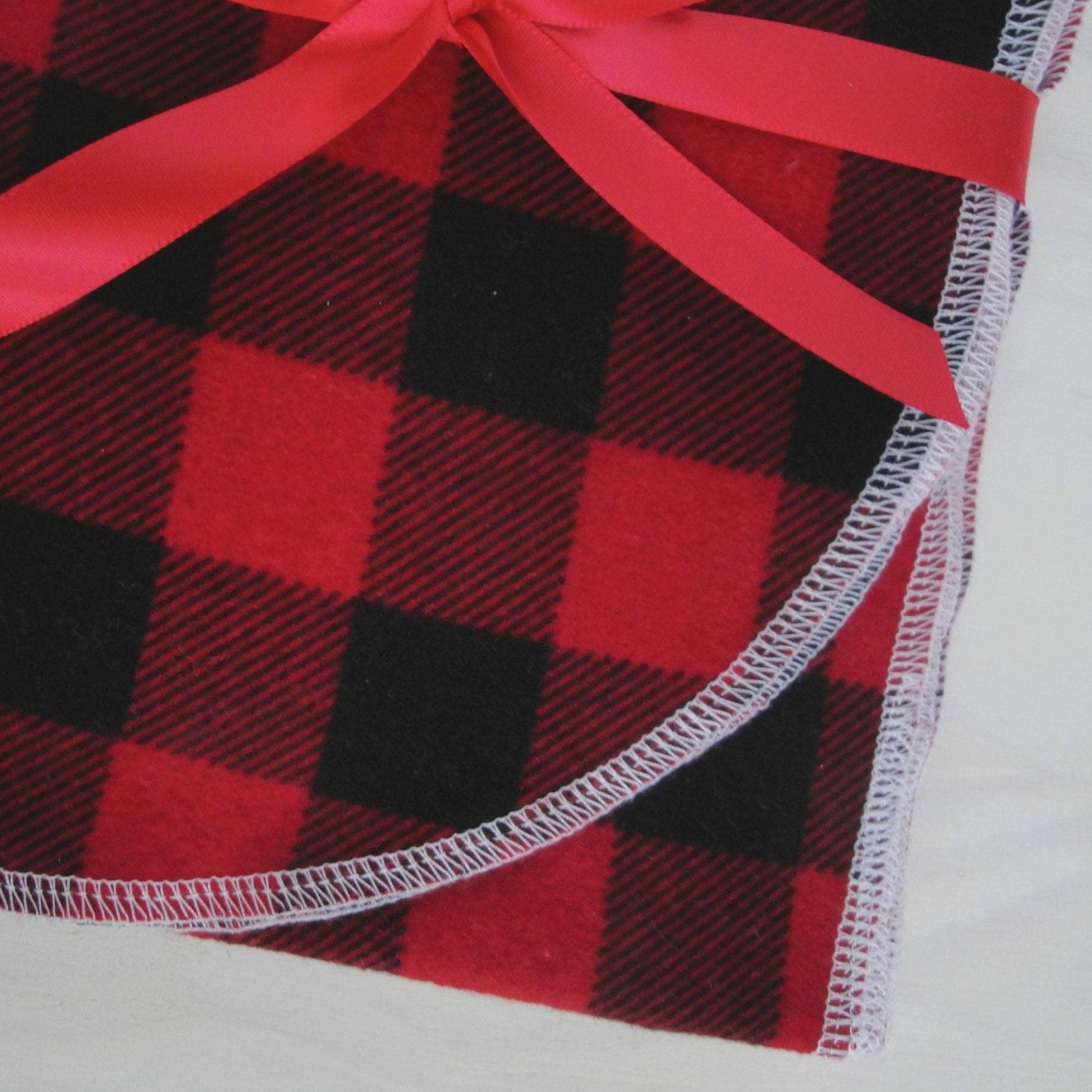 Red and White Buffalo Check Flannel Blanket Up Close