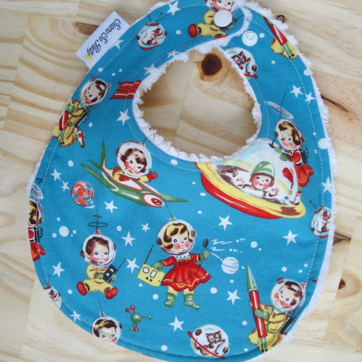 Vintage Retro Rockets Bib Front Snapped