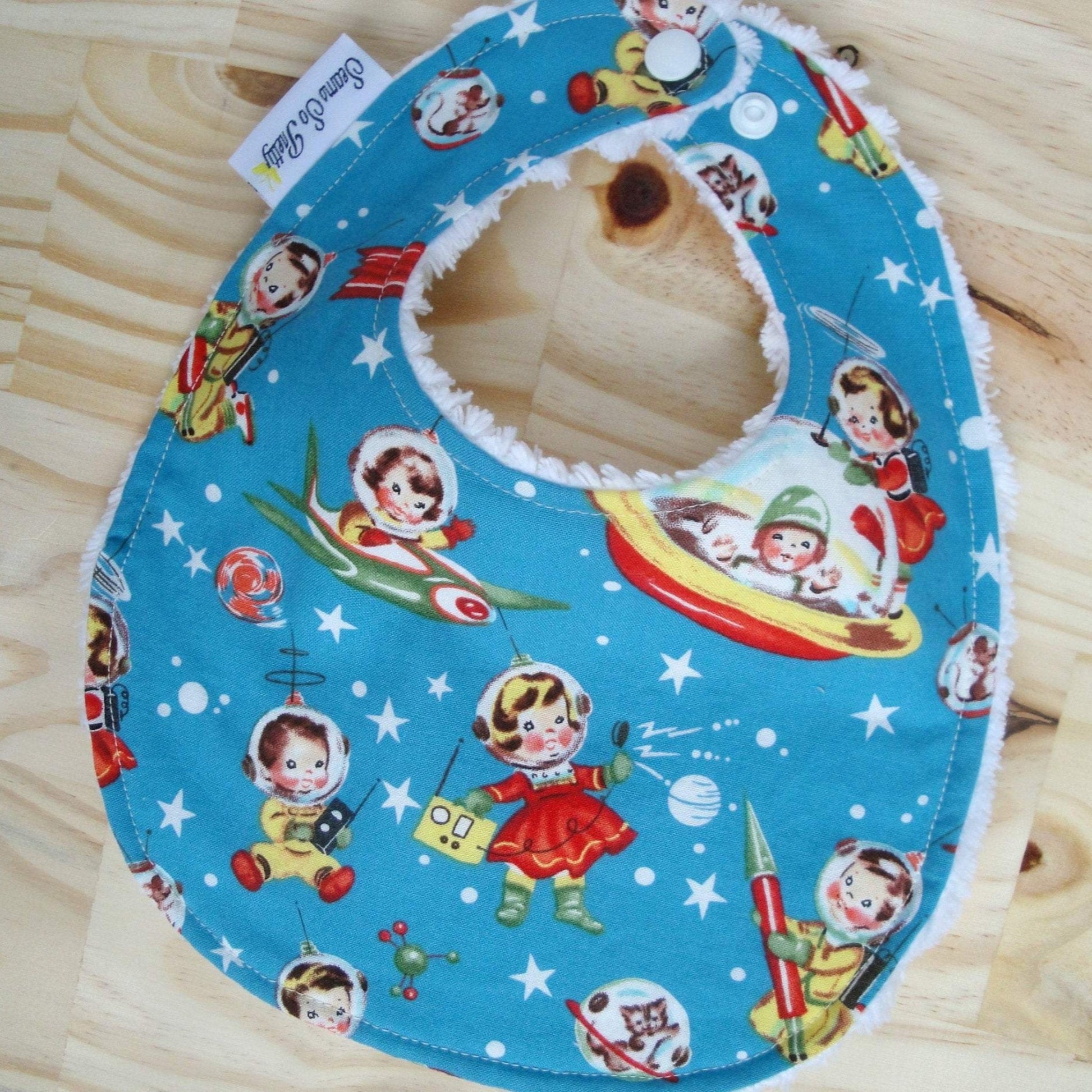 Vintage Retro Rockets Bib Front Snapped