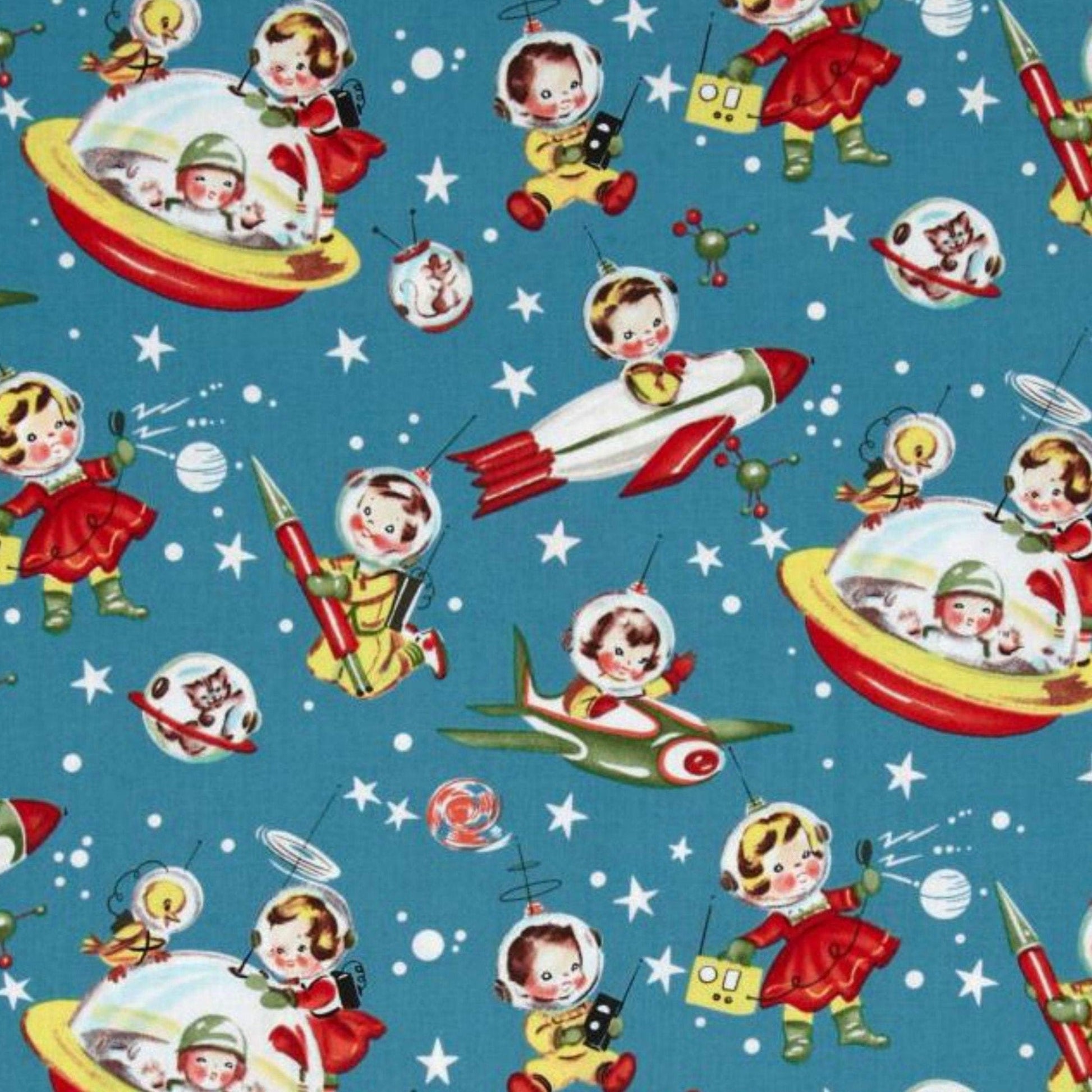 Vintage Retro Rockets Fabric Sample