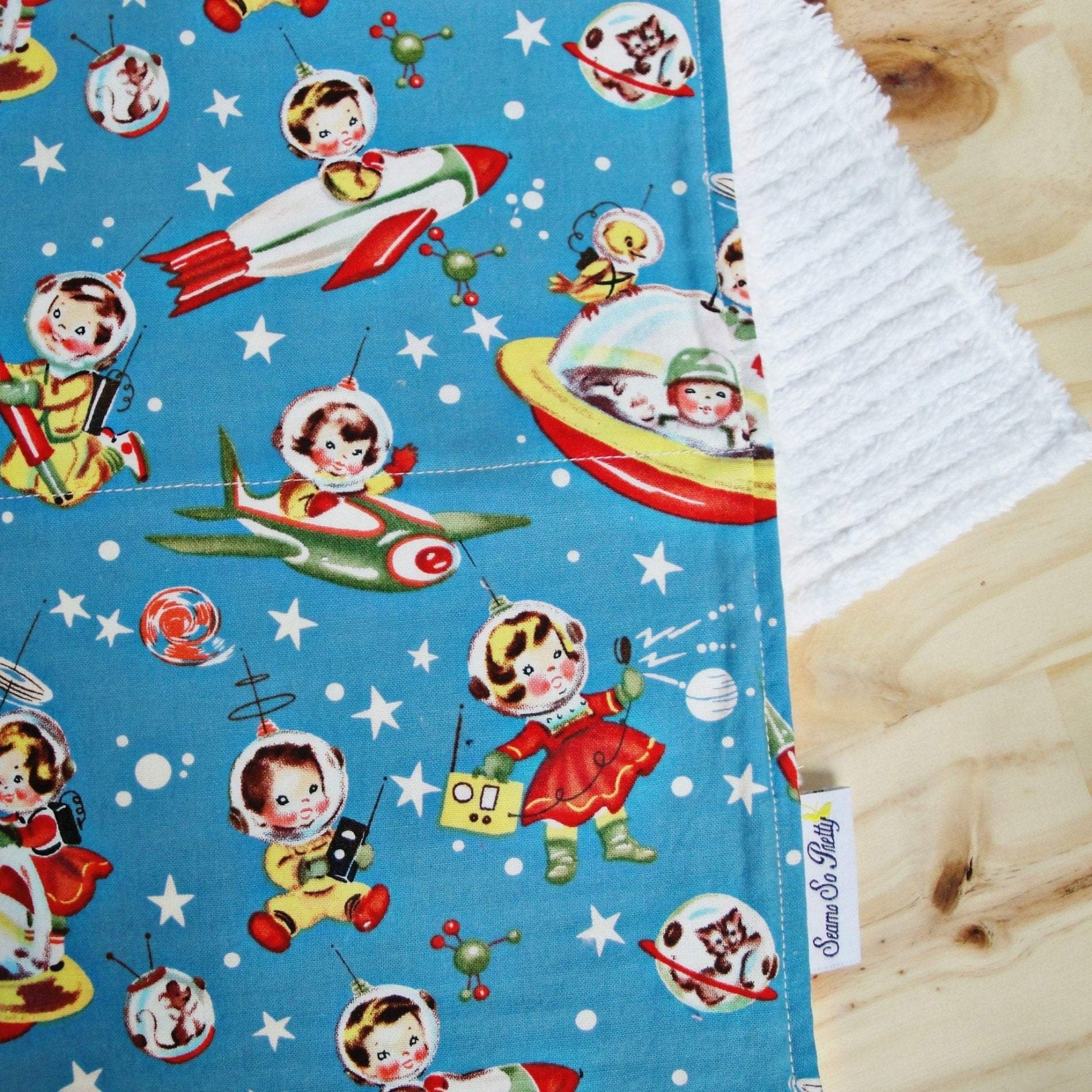 Retro Rockets Burp Cloth Front and Back