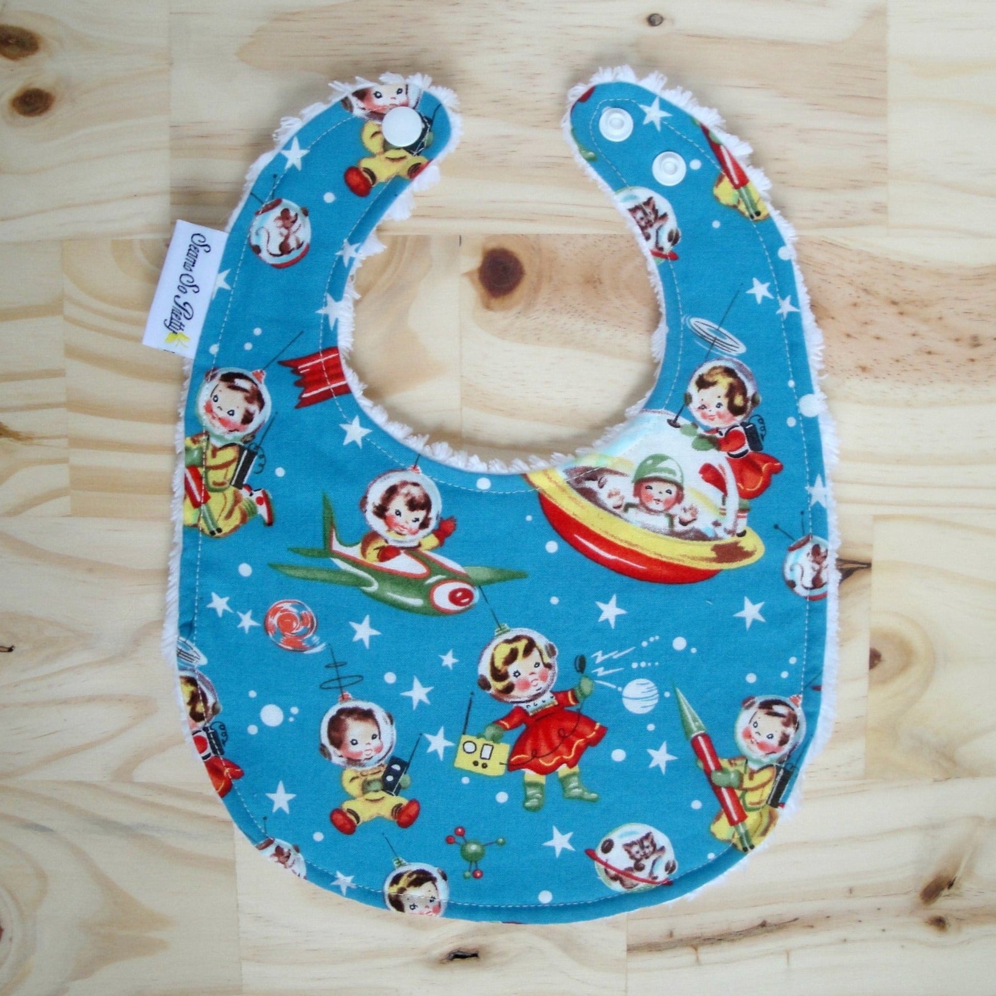 Vintage Retro Rockets Bib Front Unsnapped