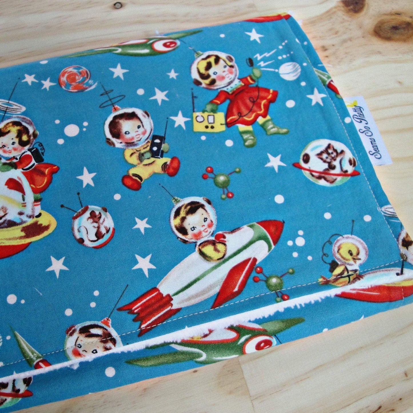 Retro Rockets Burp Cloth Folded in Thirds