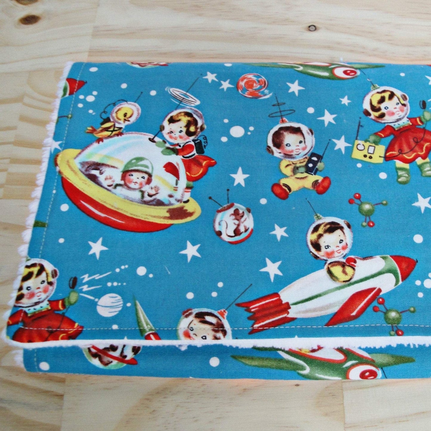 Retro Rockets Burp Cloth Folded in Thirds