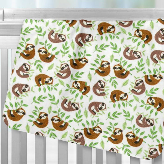 Baby Sloths Flannel Receiving Blanket Over Crib Rail