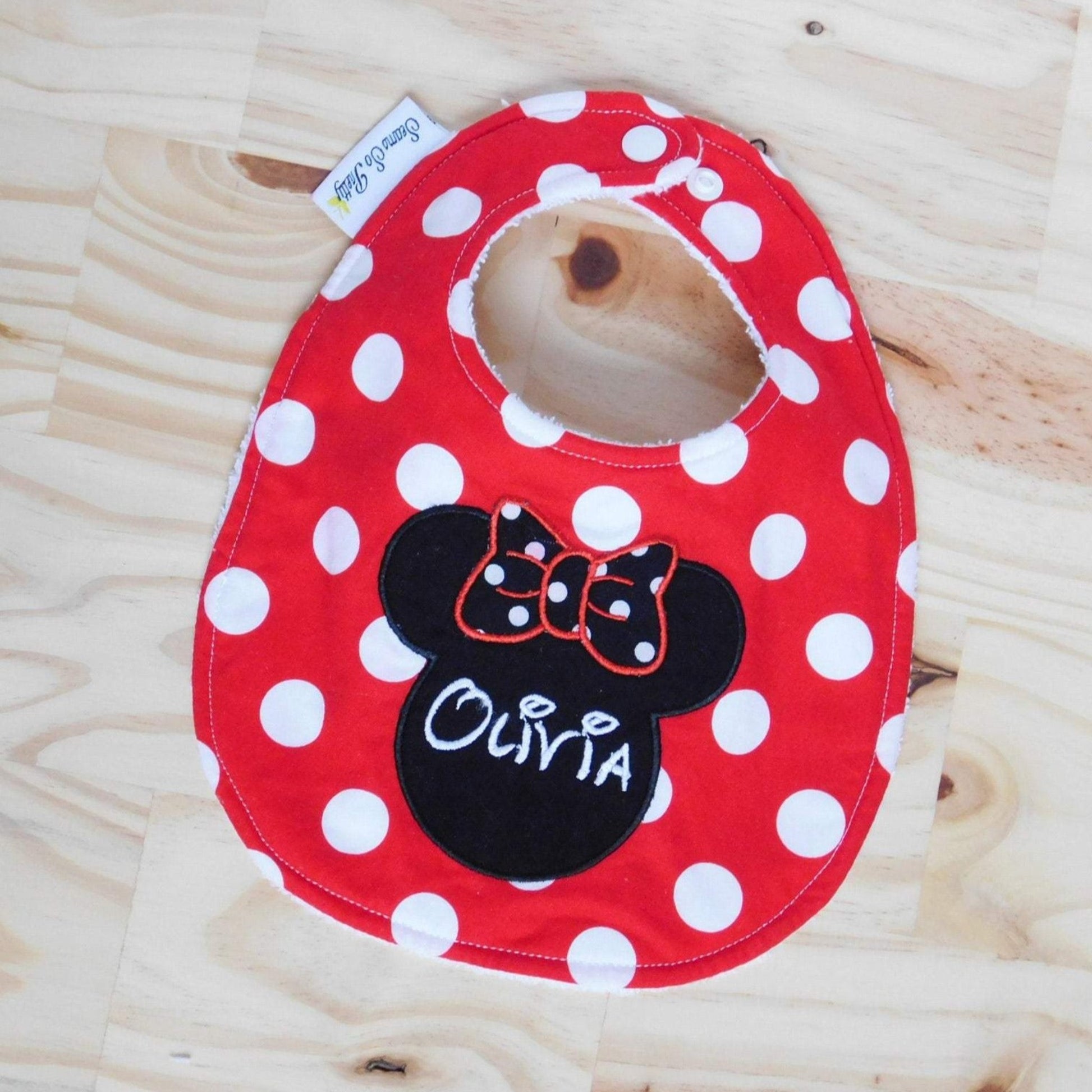 Minnie Mouse Red Personalized Bib Front